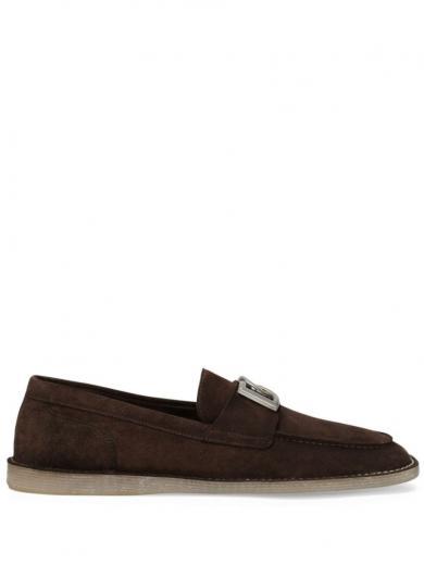 brown logo plaque loafers