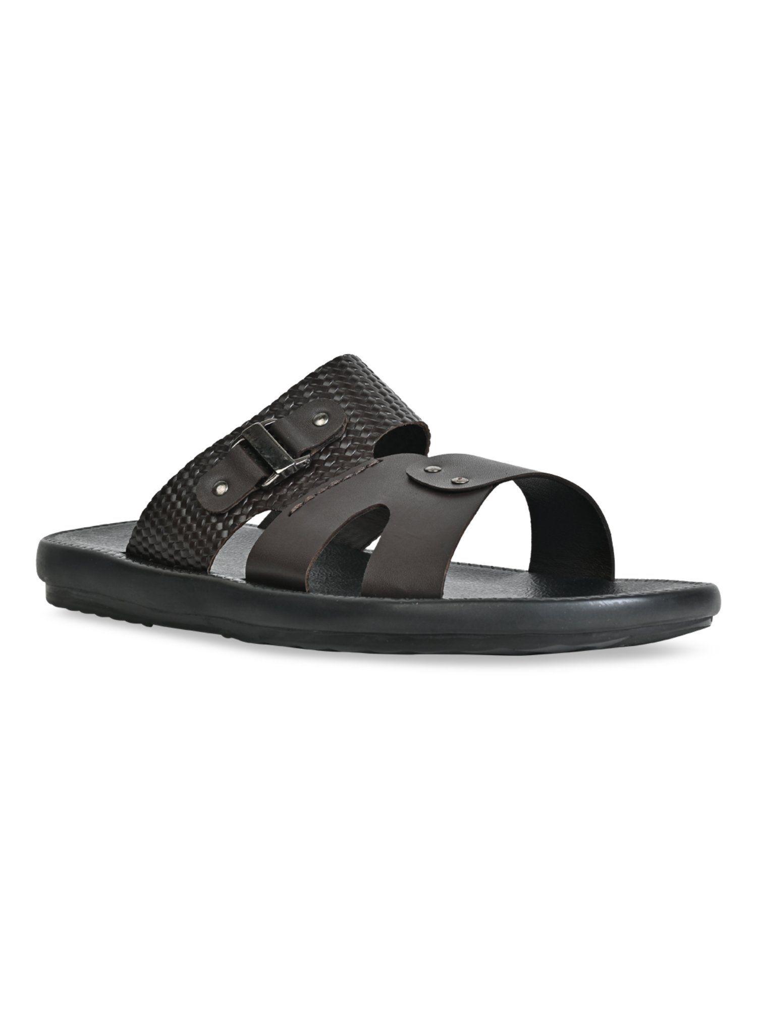 brown men casual textured leather sandals