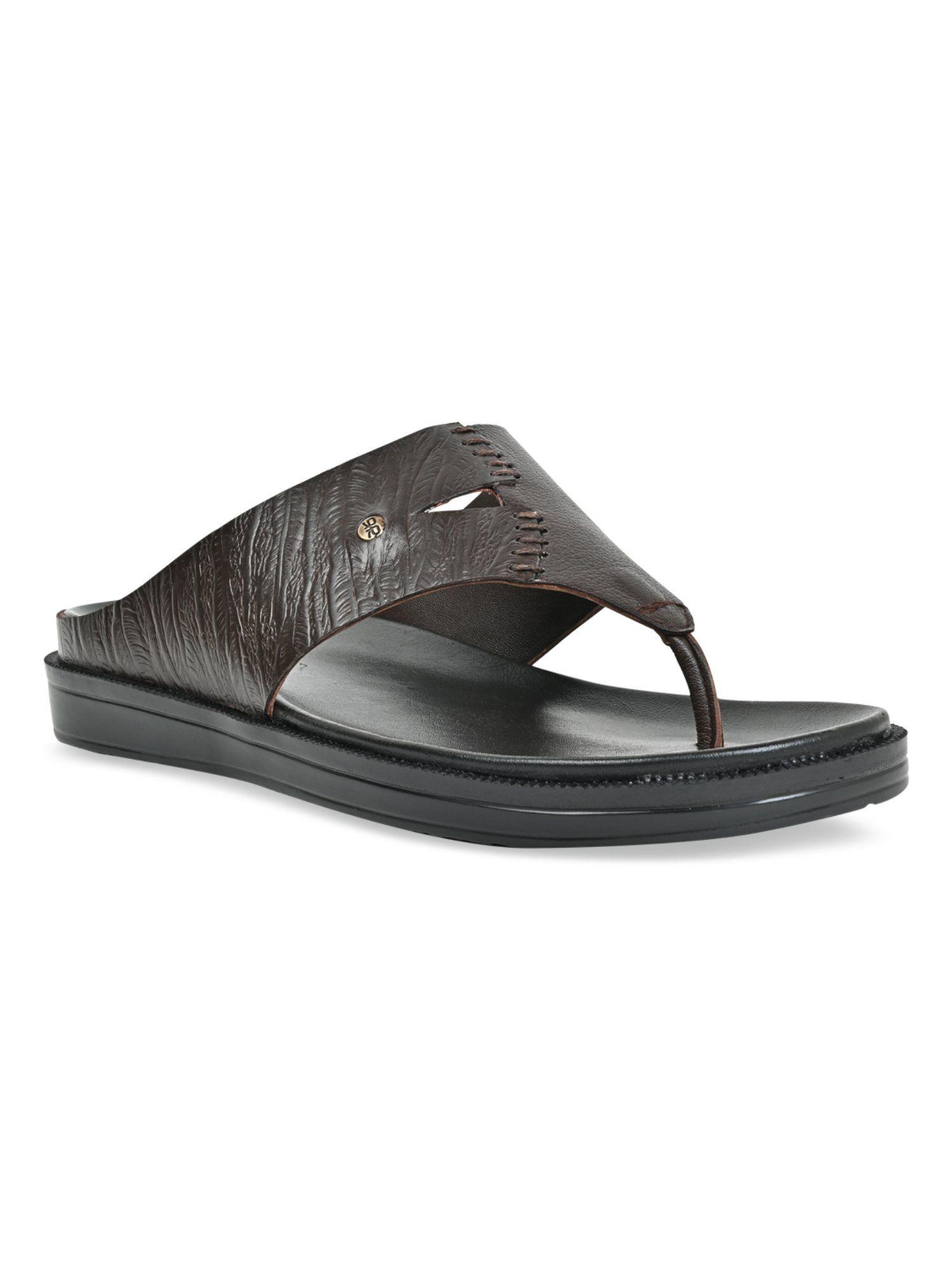 brown men casual textured leather sandals