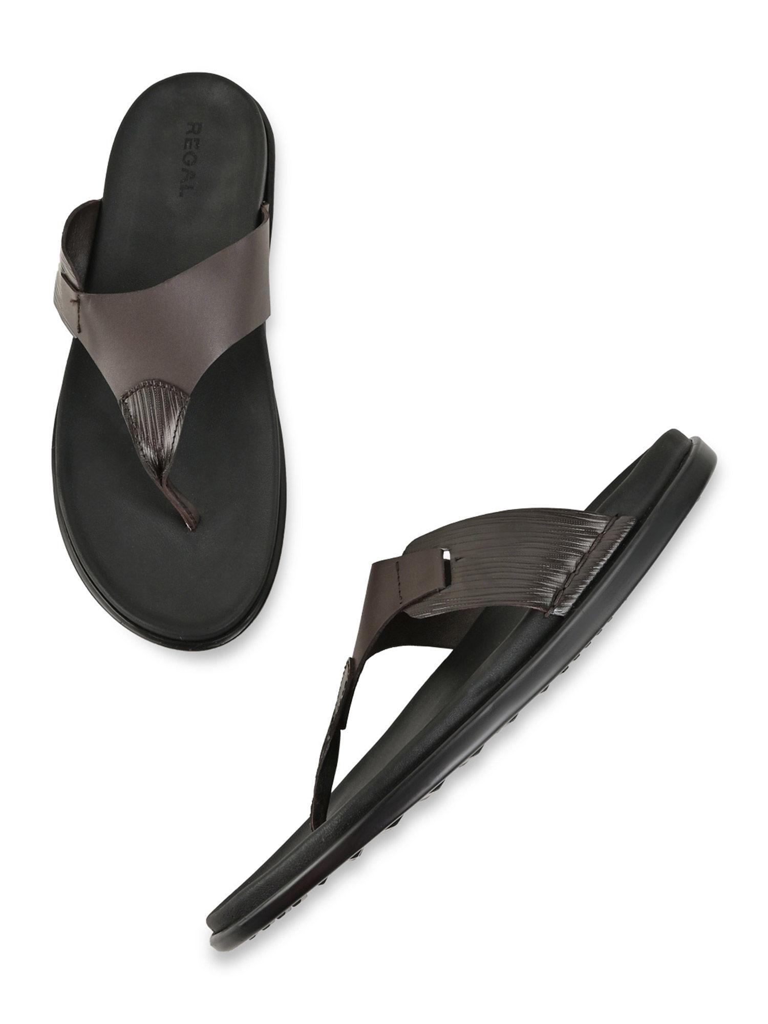 brown men solid casual leather flipflops