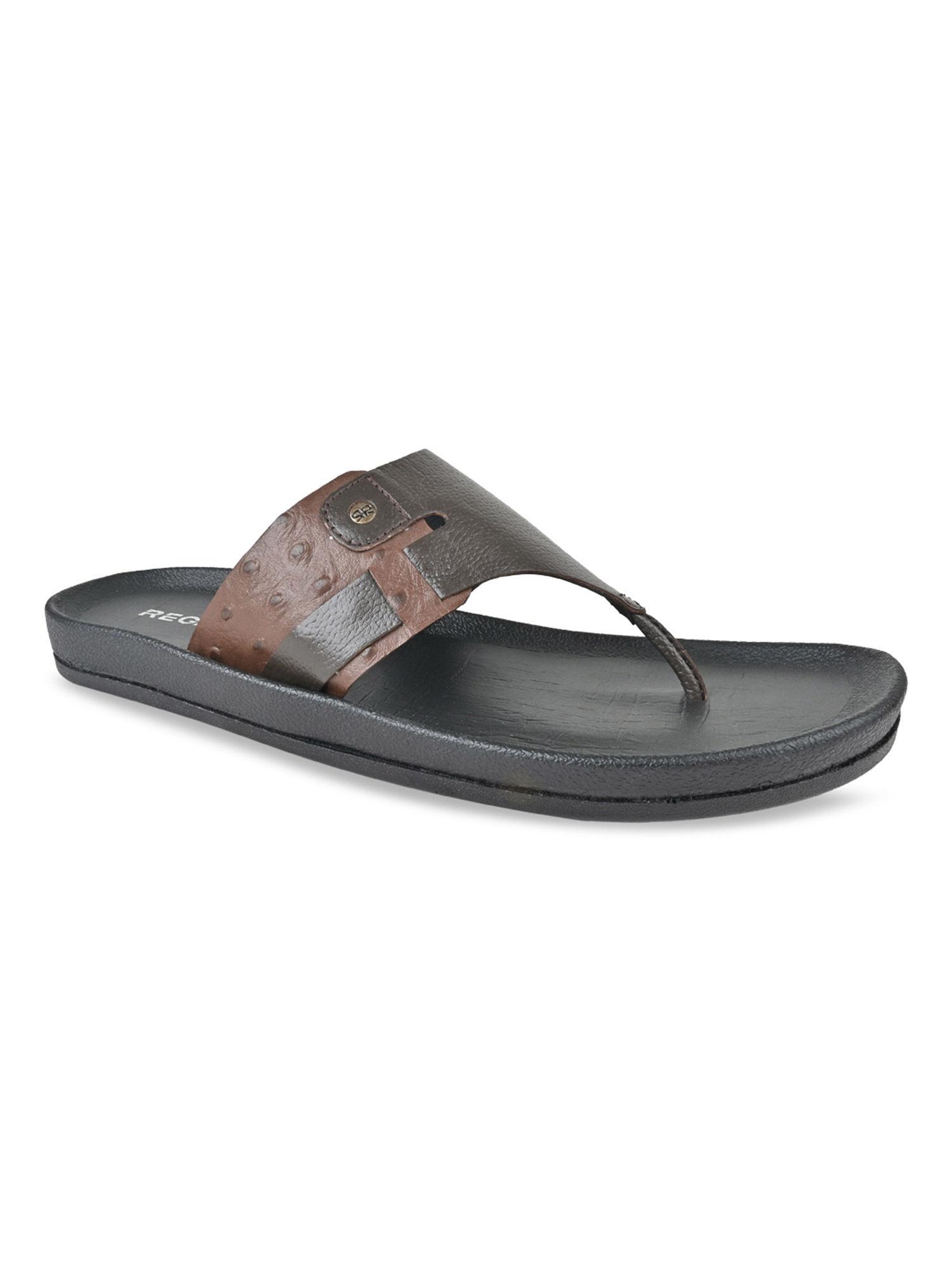 brown men solid casual leather flipflops