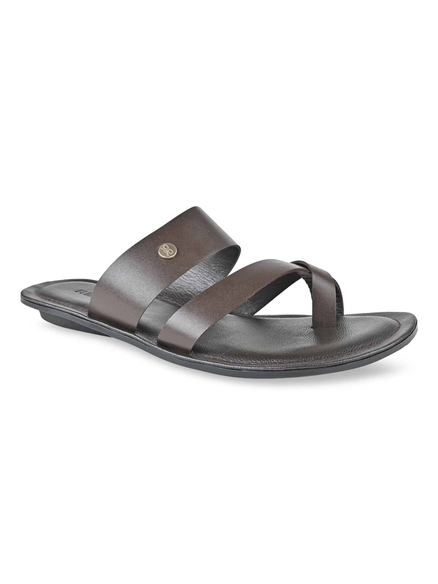 brown men solid casual leather sandals