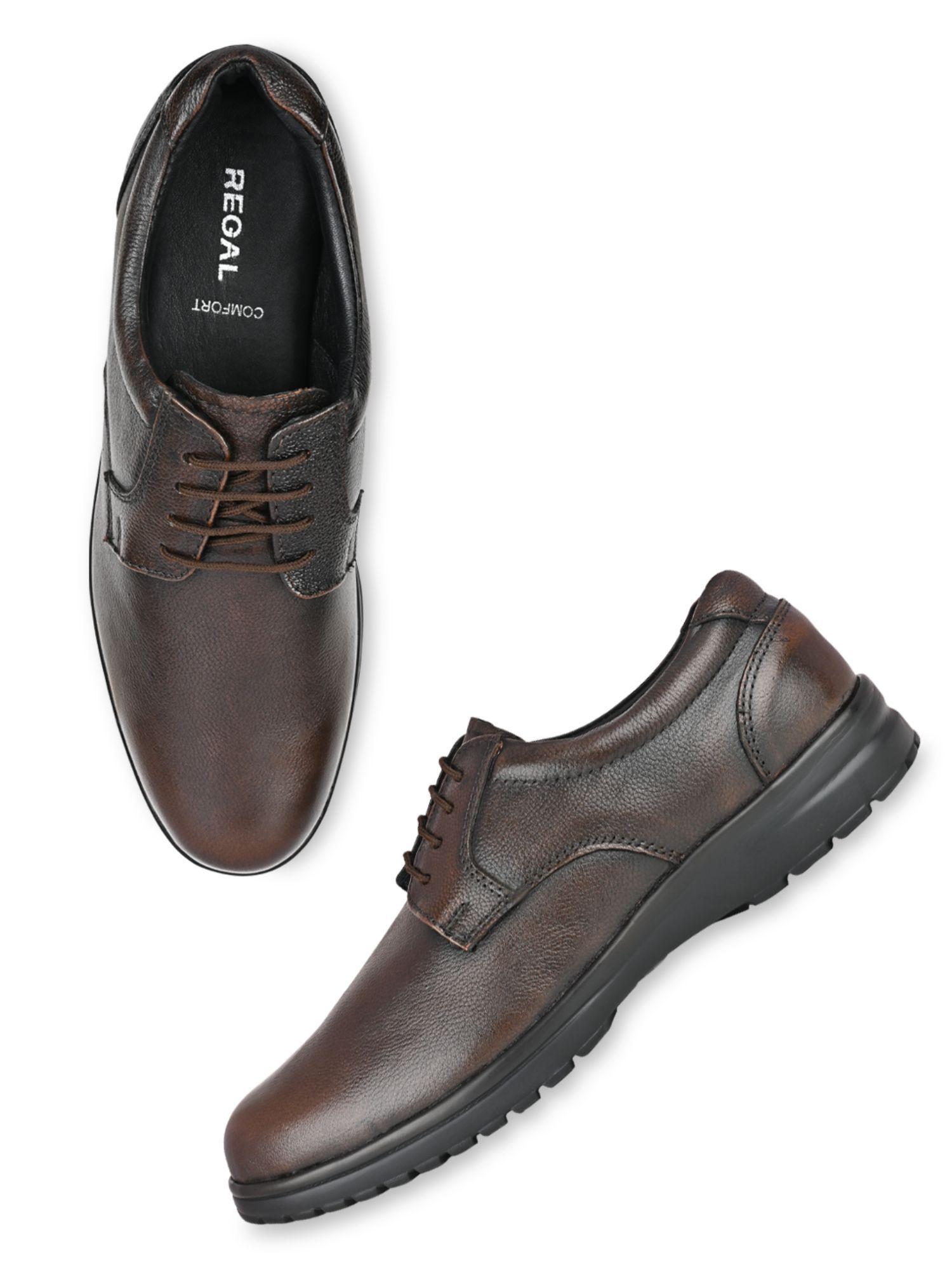 brown men solid leather casual lace ups