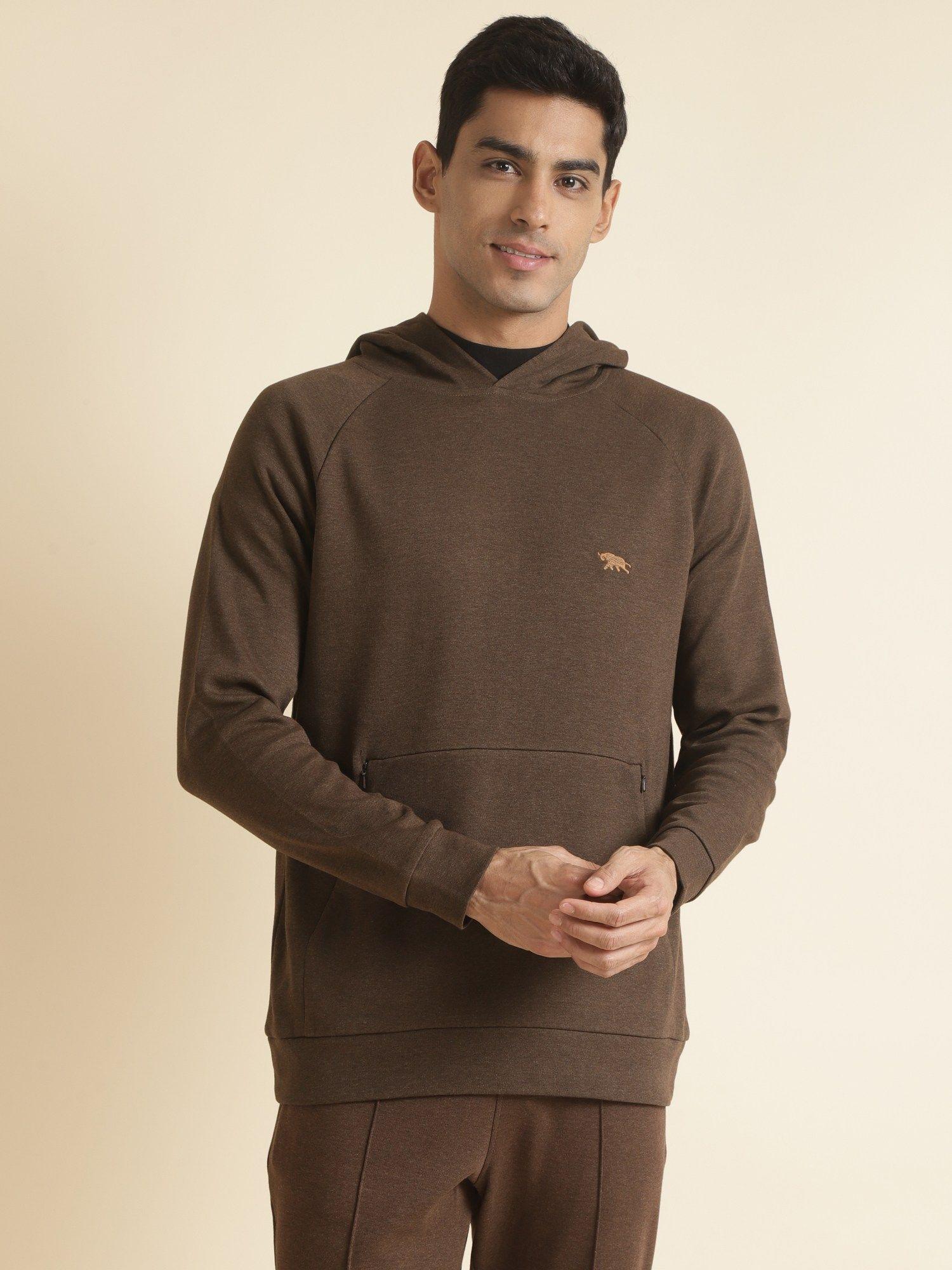 brown mens full sleeve hoodie regular fit