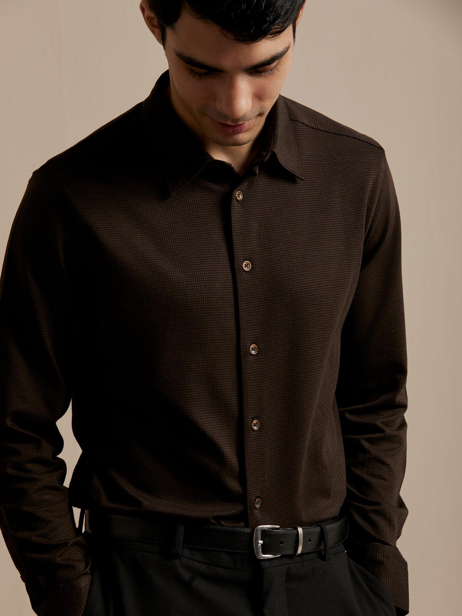 brown mens full sleeve regular fit shirt