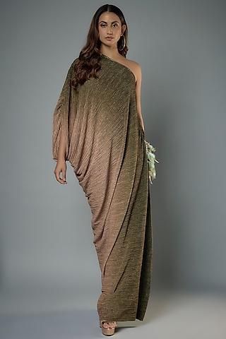 brown metallic crinkle fabric gown