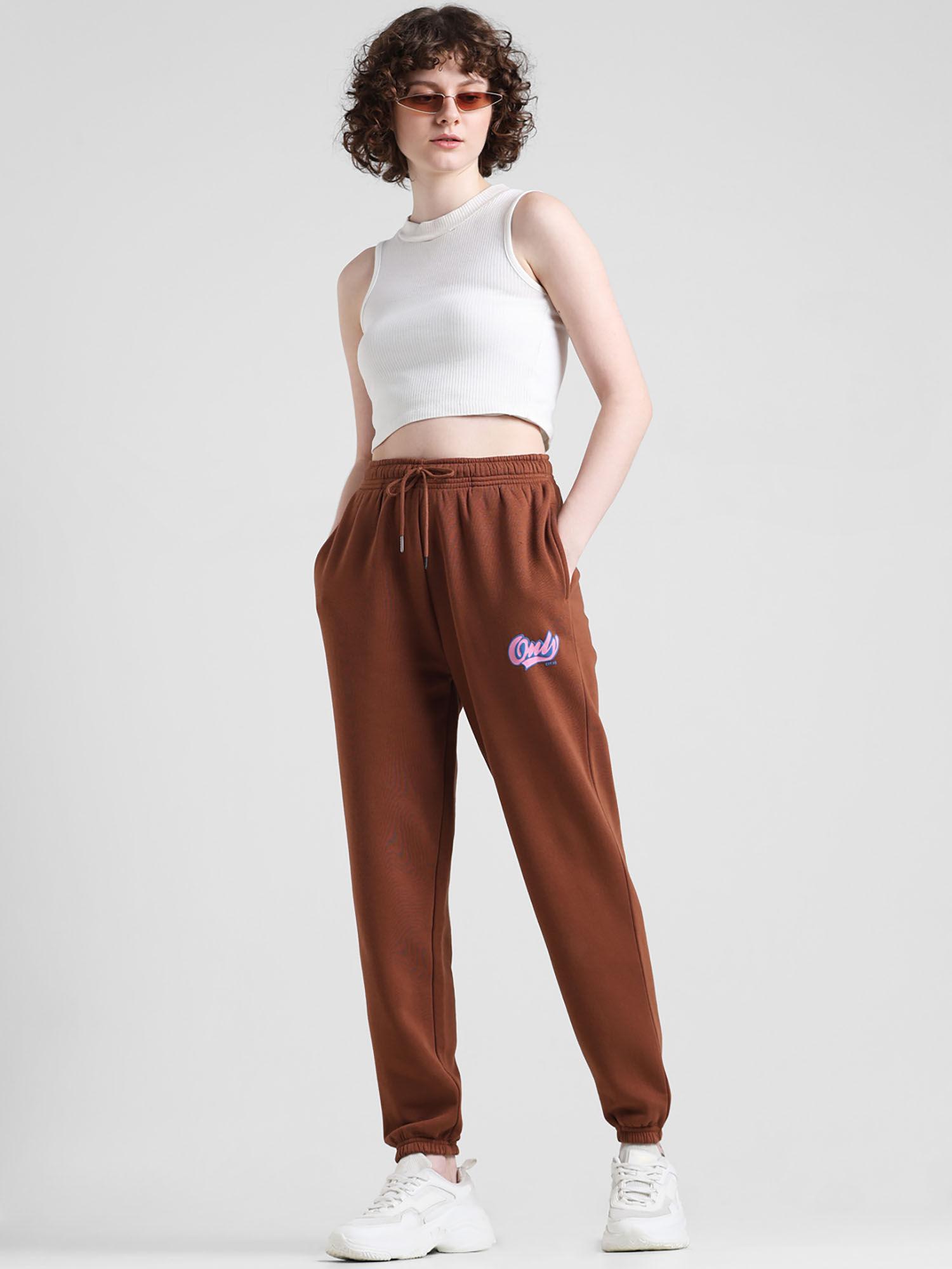 brown mid rise regular fit joggers