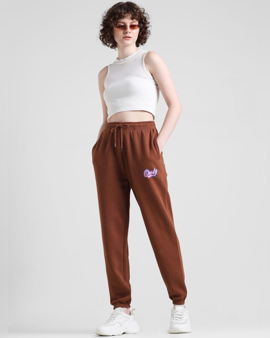 brown mid rise regular fit sweatpants