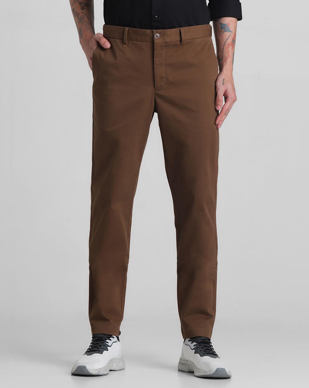 brown mid rise slim fit pants