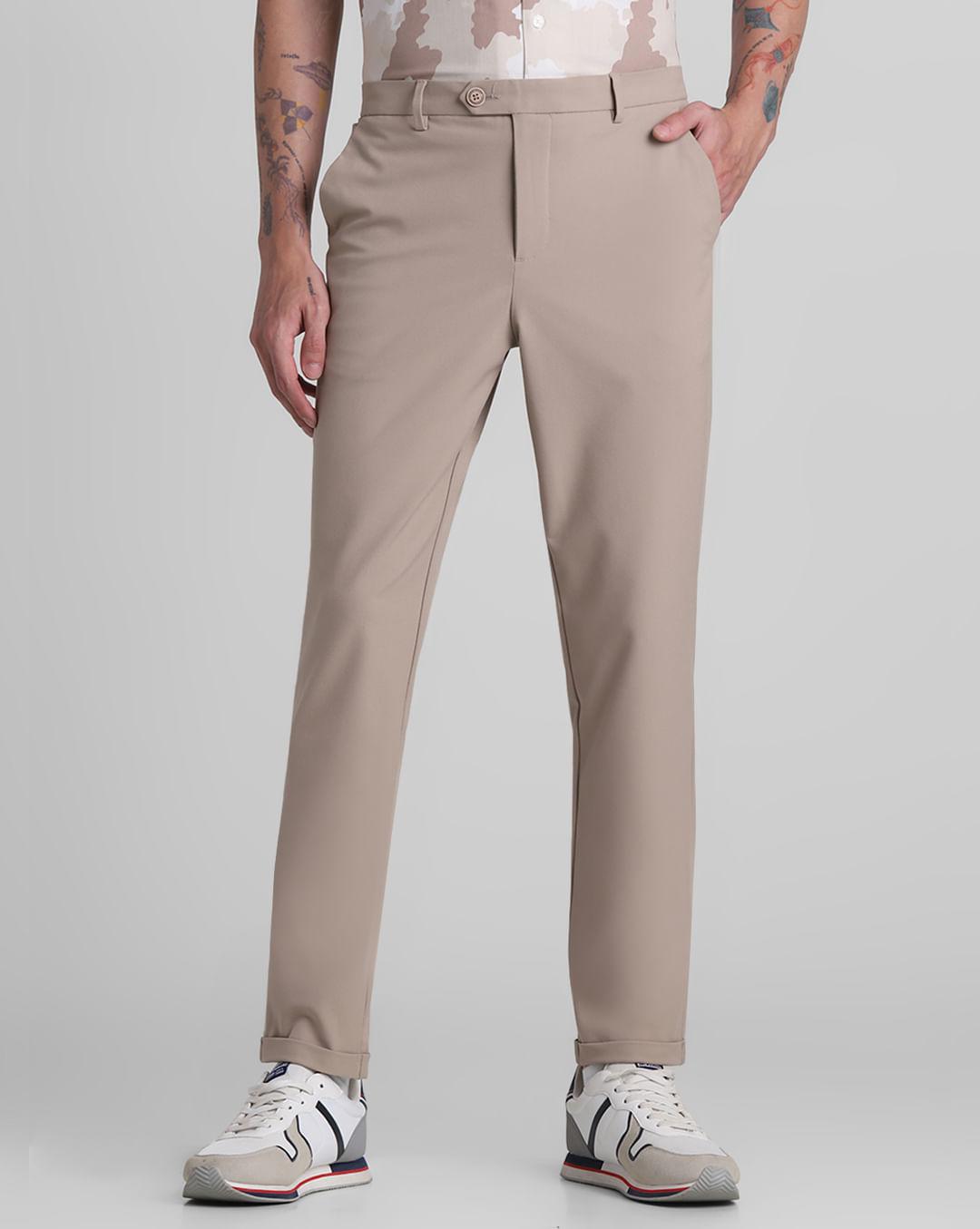 brown mid rise slim fit pants