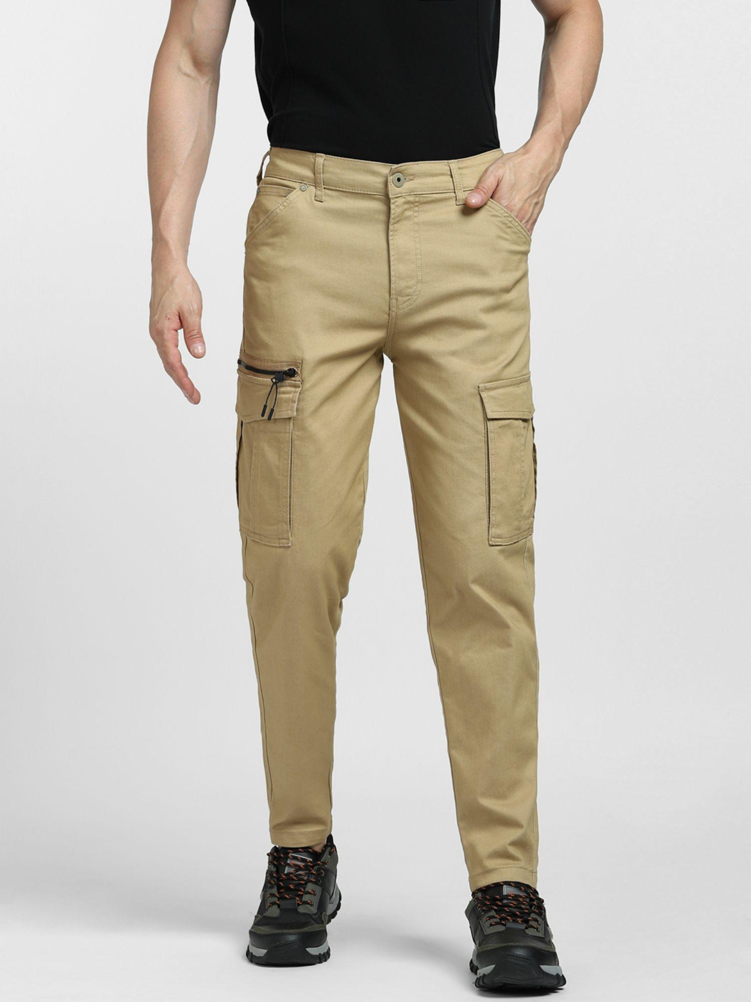 brown mid rise yarn dyed pants -28