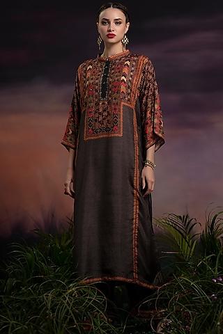 brown mirror embroidered tunic