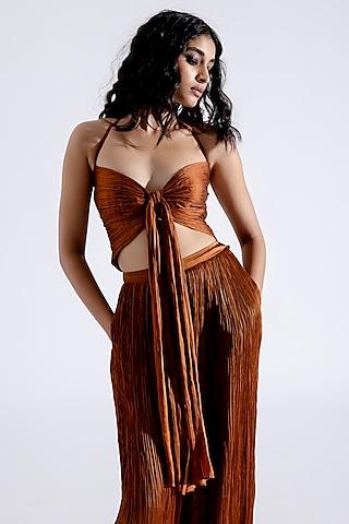 brown modal satin twisted crop top