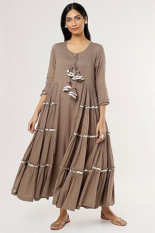 brown mulmul midi dress