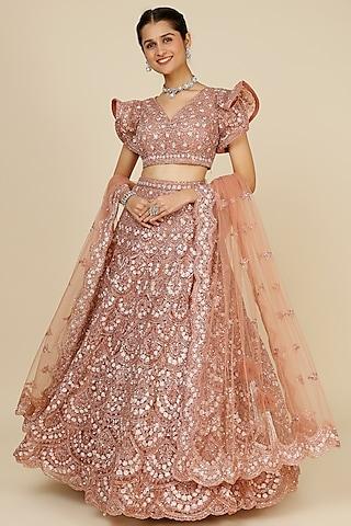 brown net embellished lehenga set