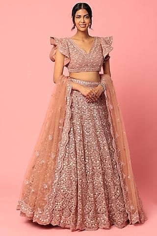 brown net embellished lehenga set