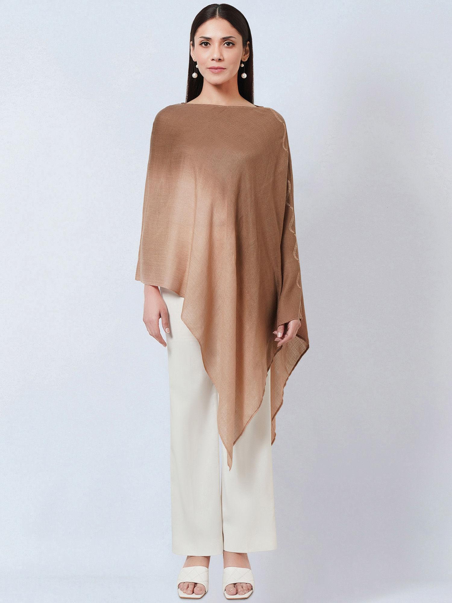 brown ombre asymmetrical embellished cashmere poncho