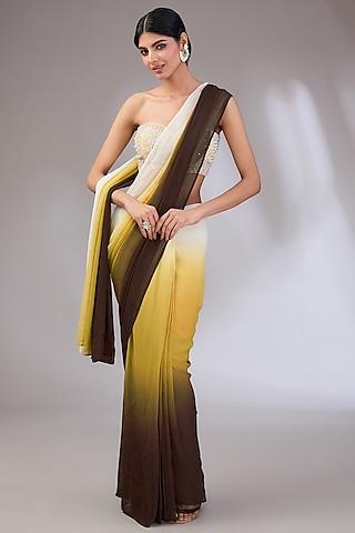 brown ombre georgette & net saree set