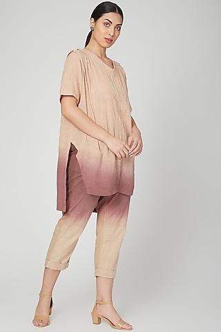 brown ombre pleated tunic with pants