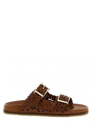 brown openwork leather sandals