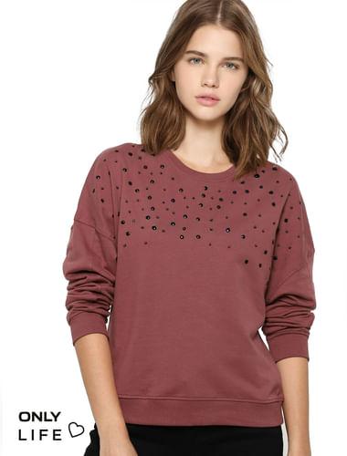 brown organic cotton embellished sweatshirt