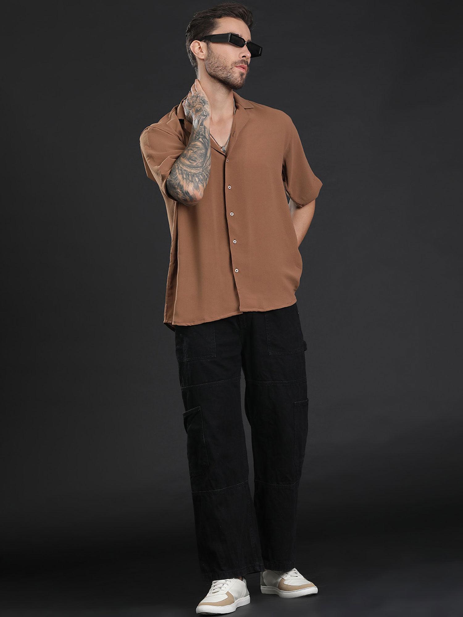 brown oversized cuban shirt