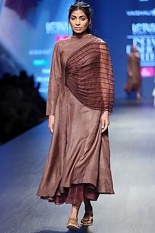 brown panelled dress with skirt