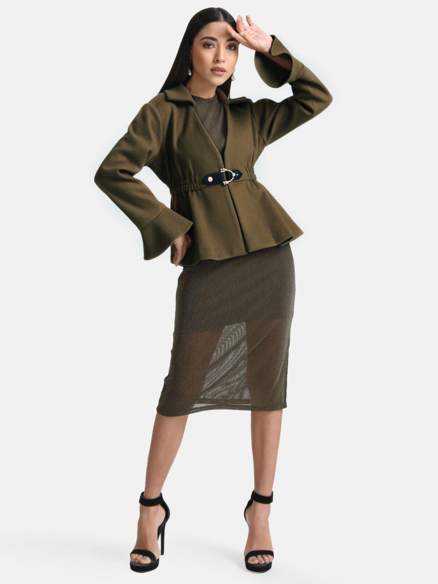 brown peplum jacket with peplum sleeves