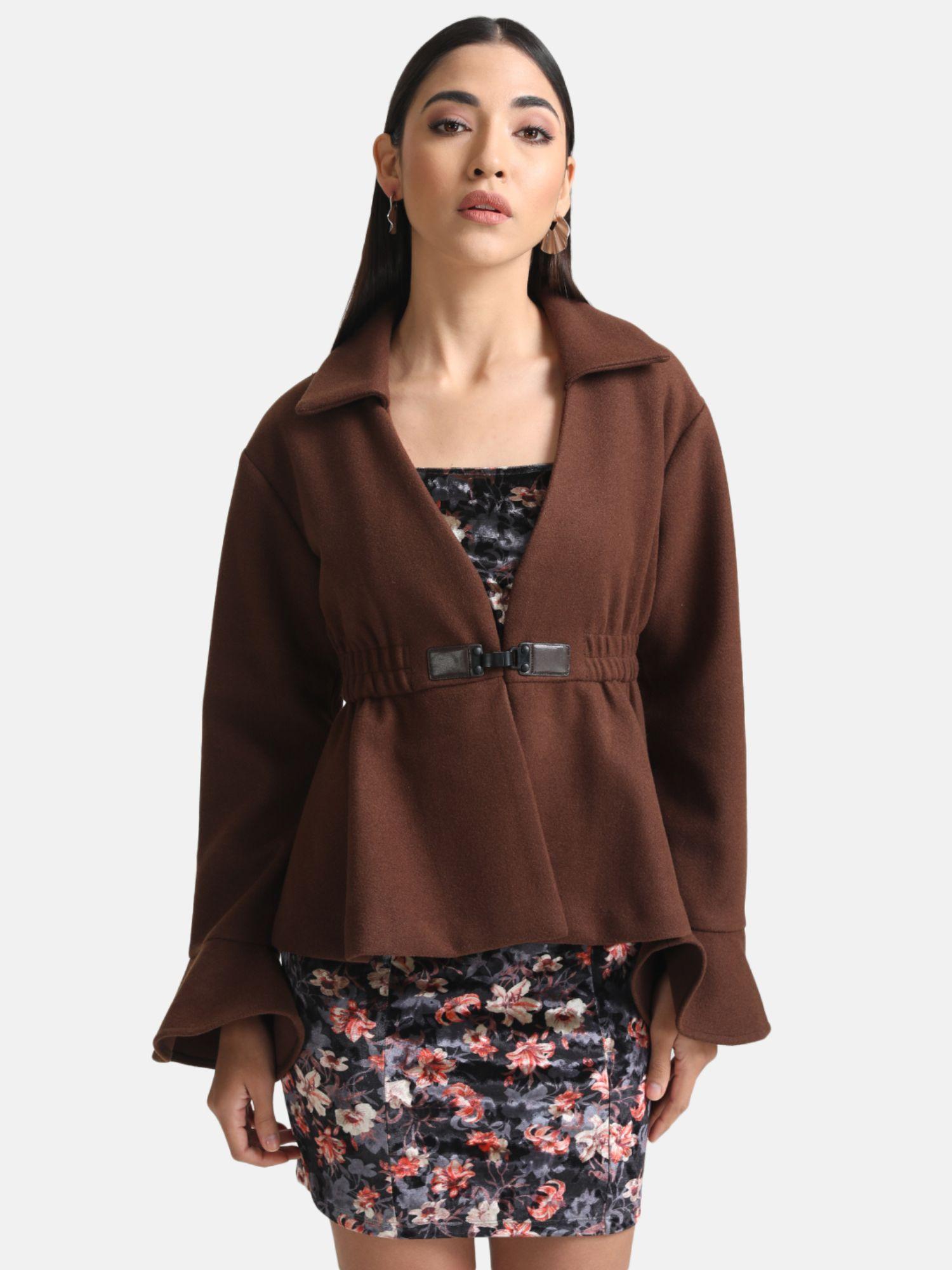brown peplum jacket with peplum sleeves