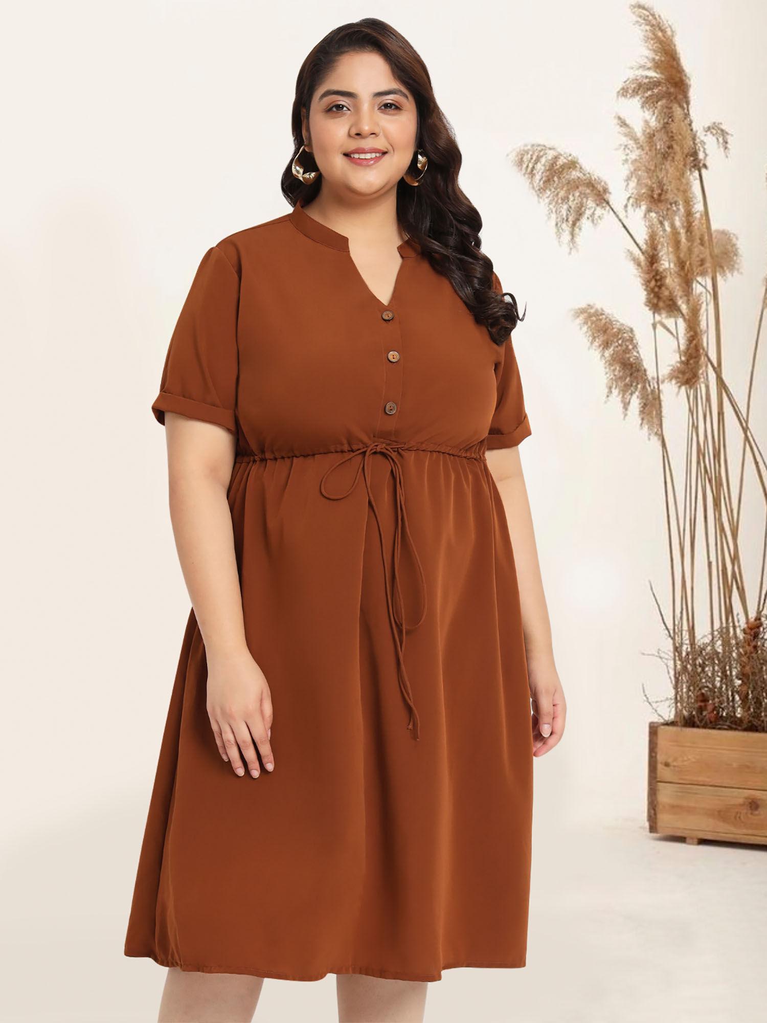 brown plus size midi shirt curve dress