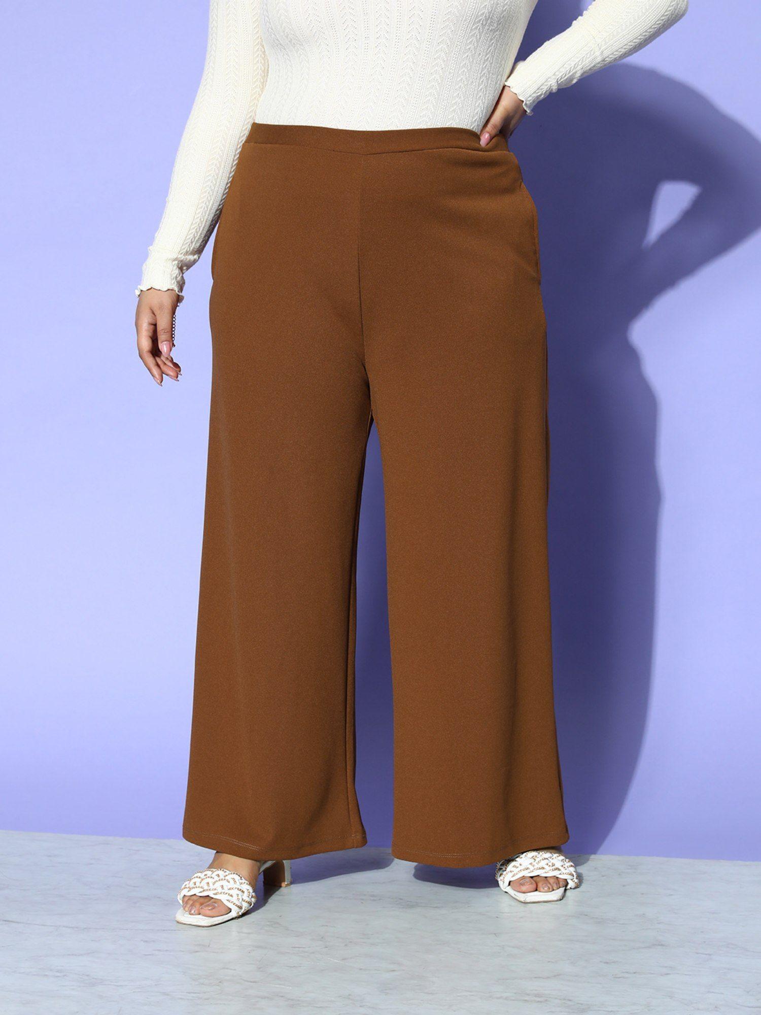 brown plus size trousers