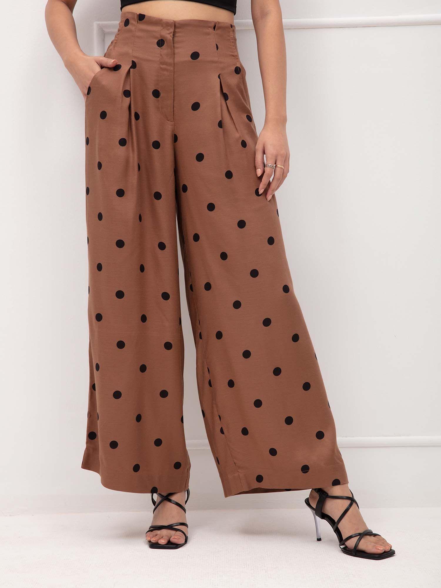 brown polka dots wide leg pants