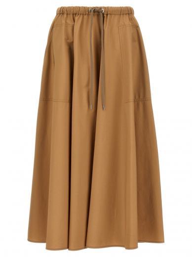 brown poplin midi skirt
