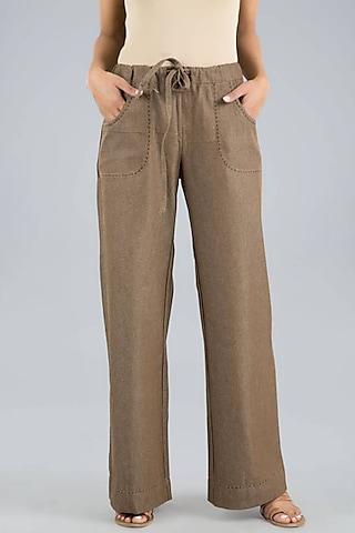 brown poplin wide pants