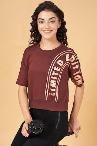 brown print  casual women relaxed fit  t-shirt