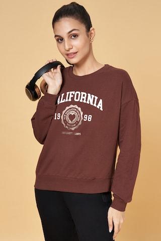 brown print active wear full sleeves  women relaxed fit  sweatshirt