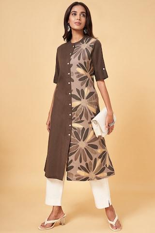 brown print calf-length  casual women regular fit  kurta