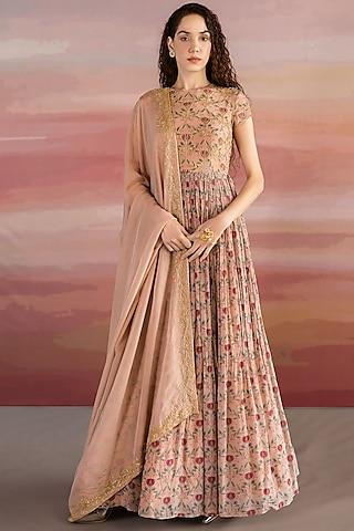 brown printed anarkali set