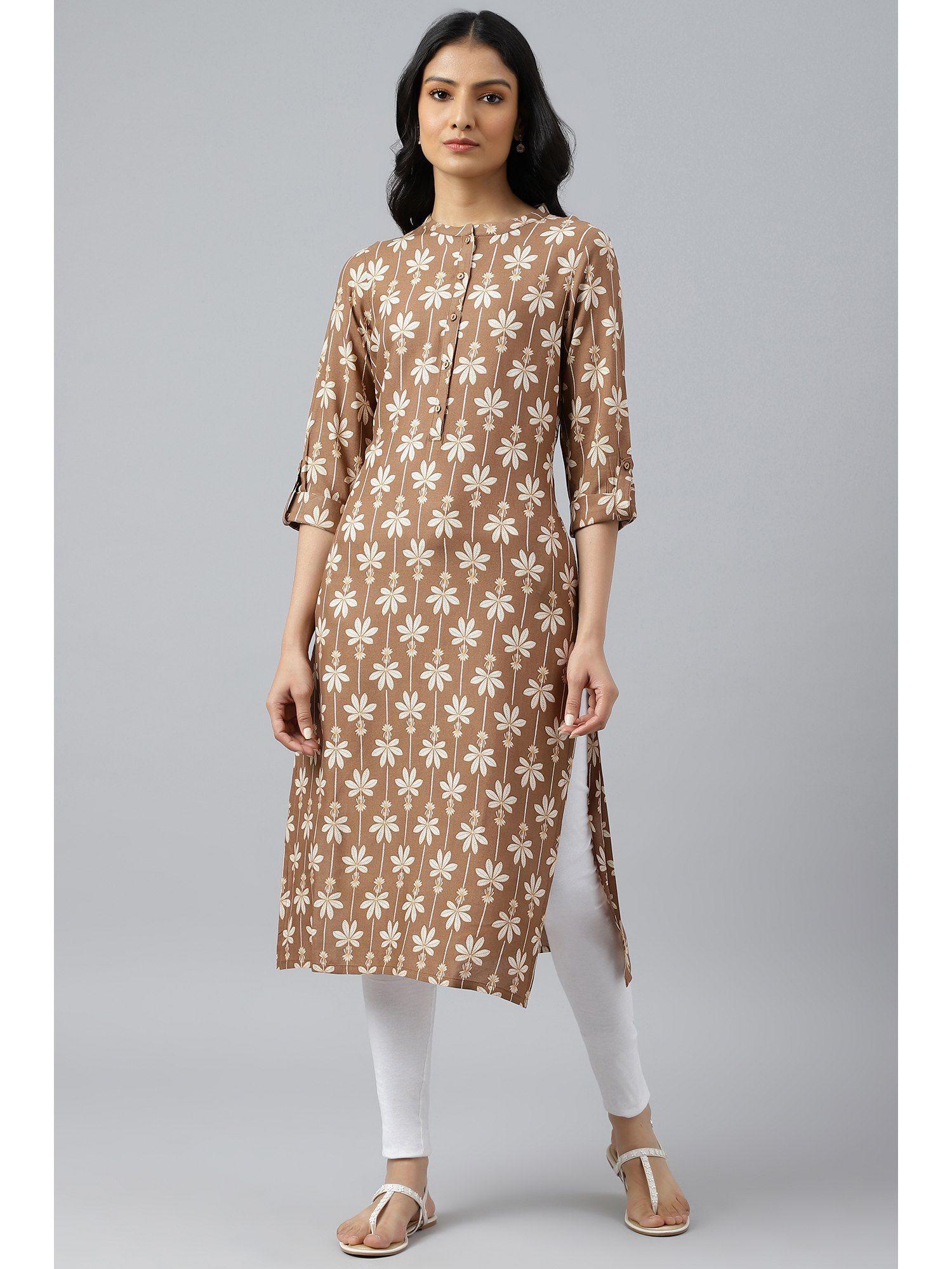 brown printed button down kurta