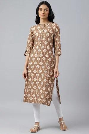 brown printed button down kurta