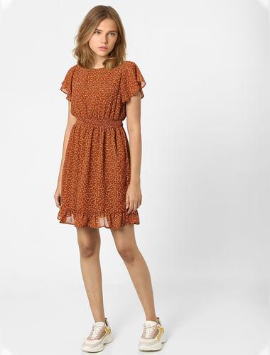 brown printed dress