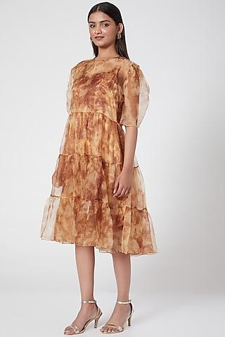 brown printed dress