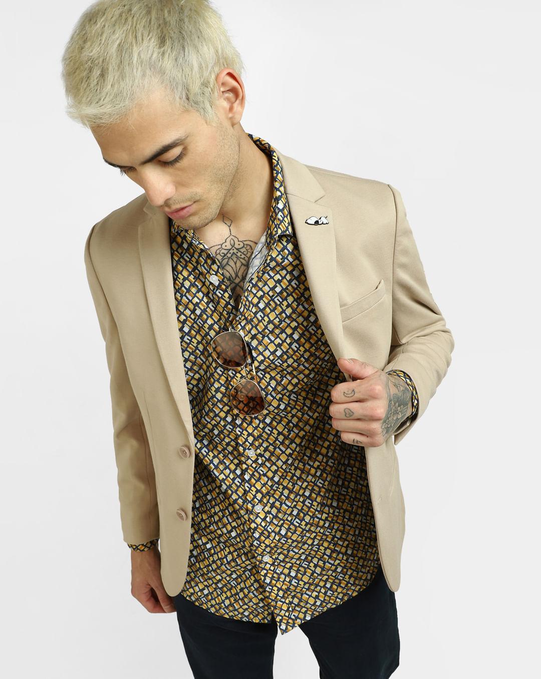 brown printed full sleeves shirt