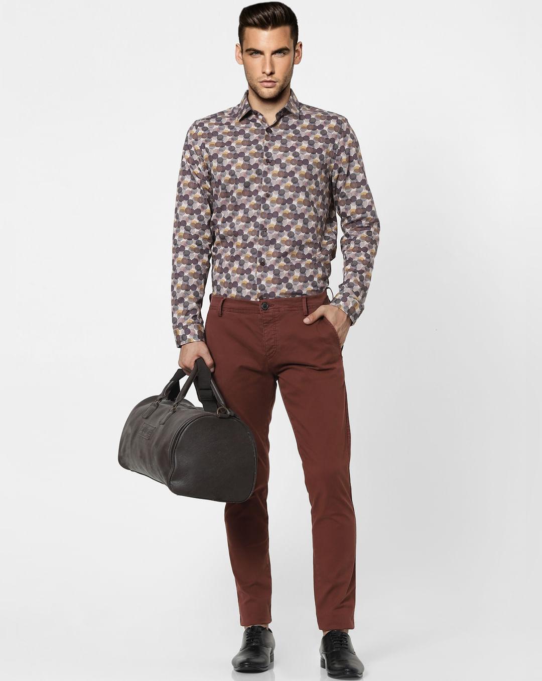 brown printed full sleeves shirt