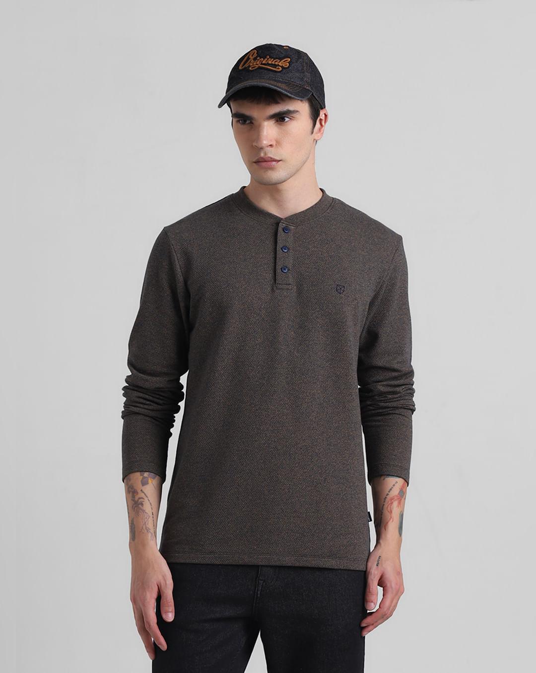 brown printed henley t-shirt