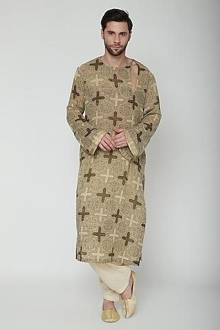 brown printed kurta set