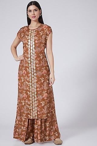 brown printed kurta set