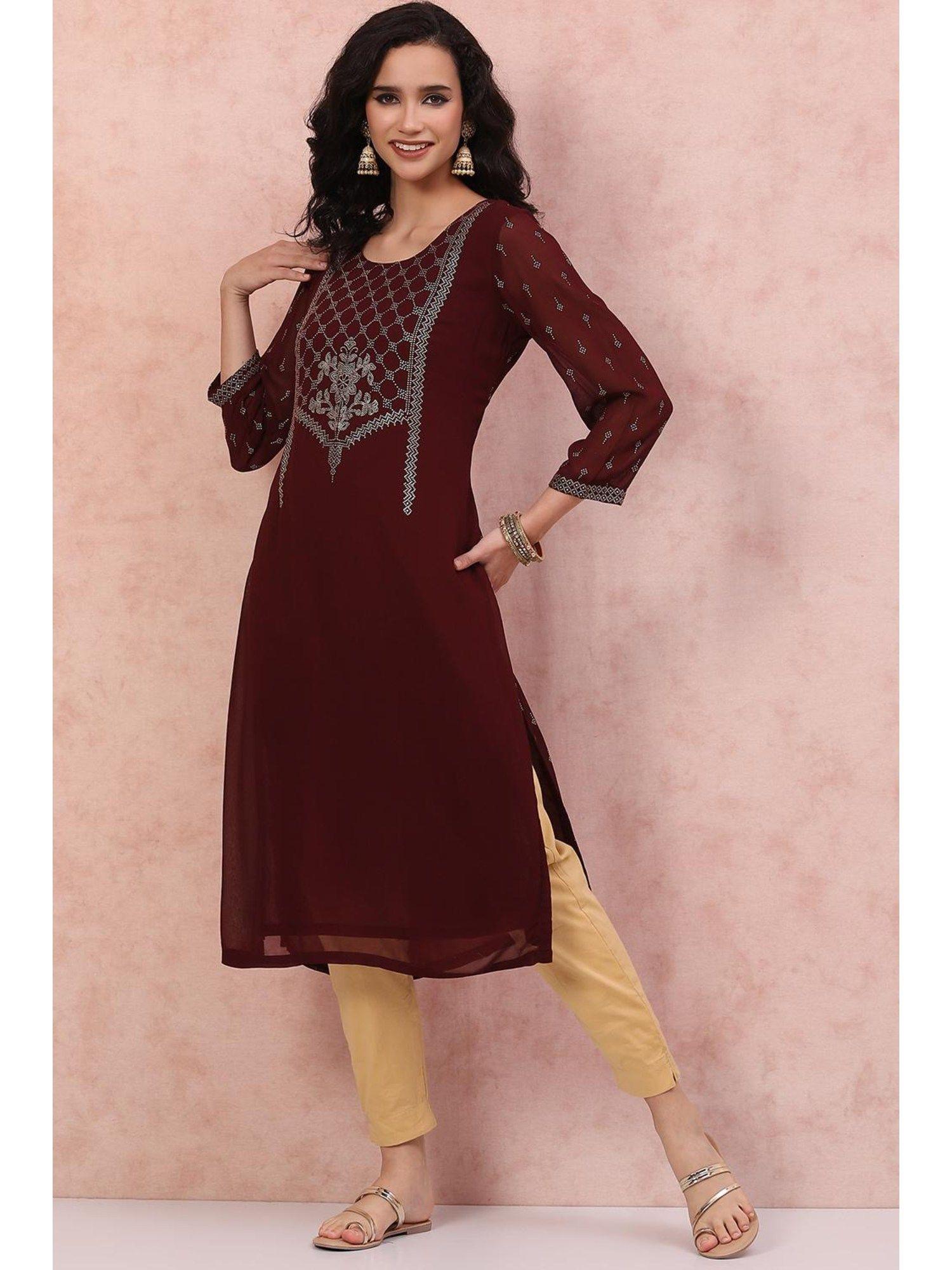 brown printed kurta