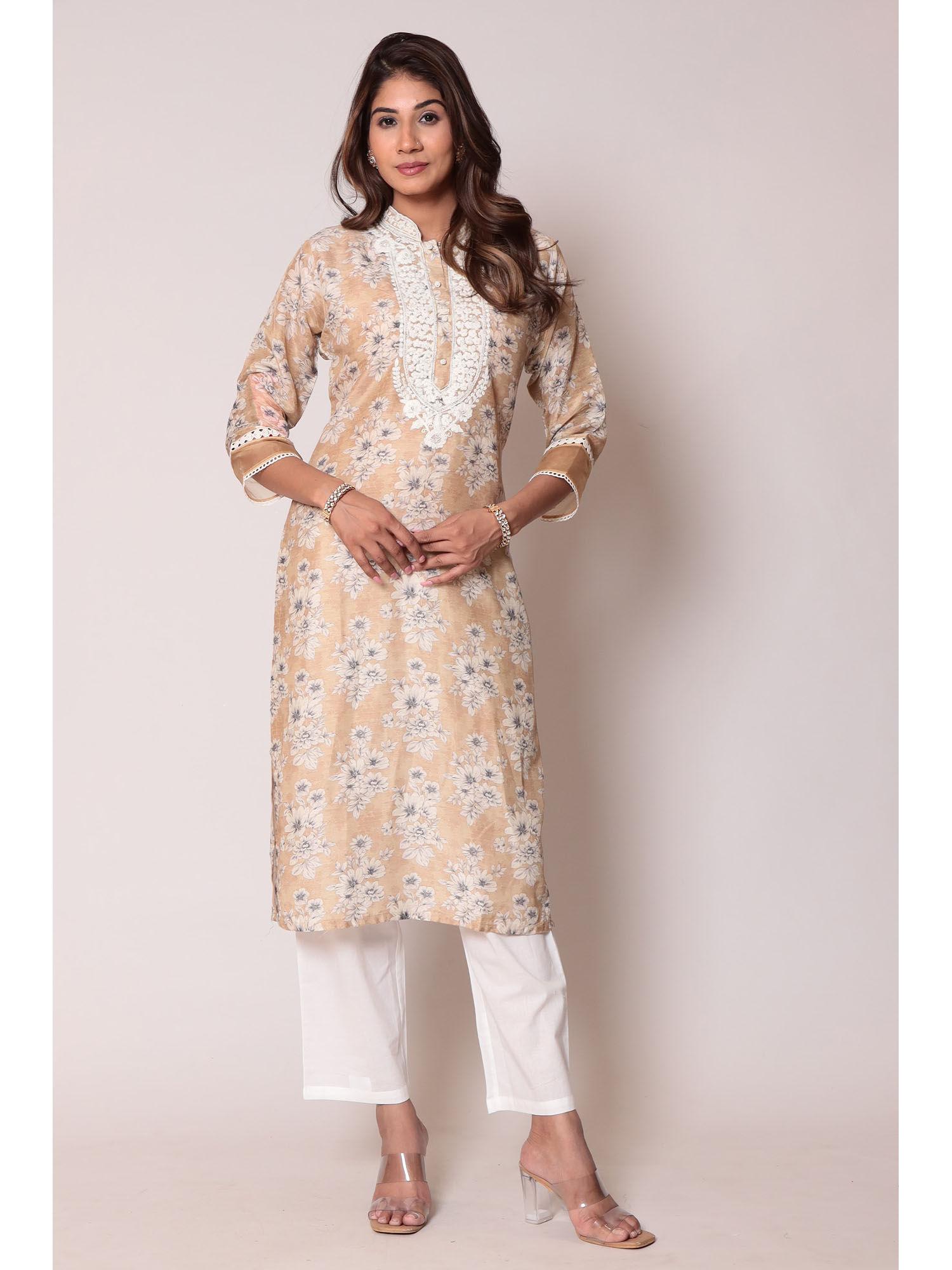 brown printed kurta