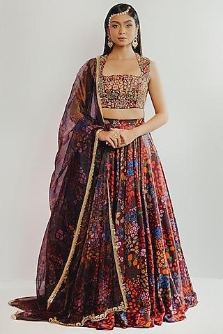 brown printed lehenga set